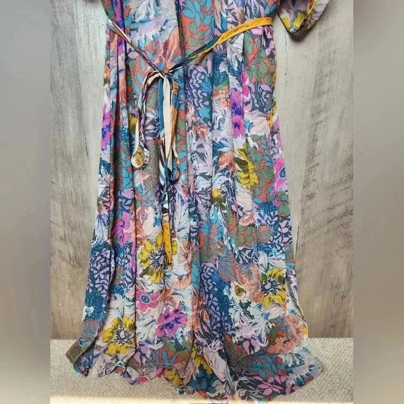 Anthropologie Akemi+Kin Valencia Sheer Multicolor Floral Boho Ruched Sleeves XS - Picture 11 of 16